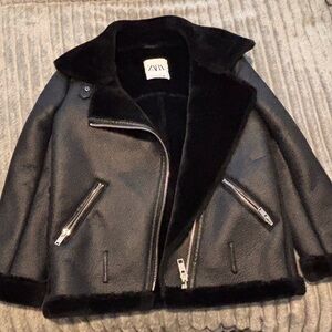 Zara Black Faux Shearling Moto Jacket